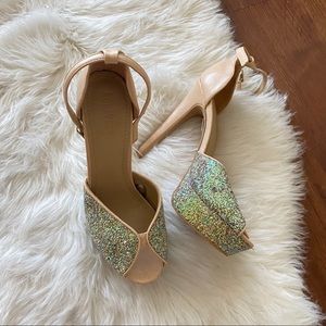 FOREVER 21 Green and Gold Glitter Heels